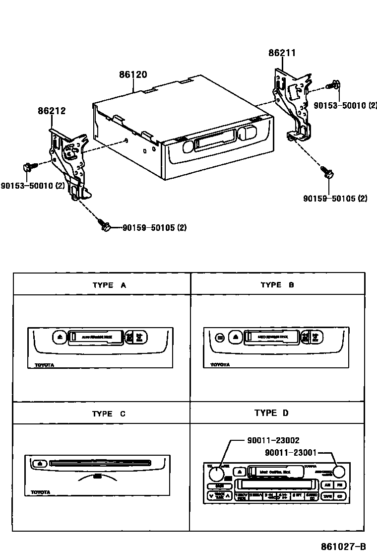 Toyota COROLLA 收音机、放大器和冷凝器 EPC diagram — 861027B