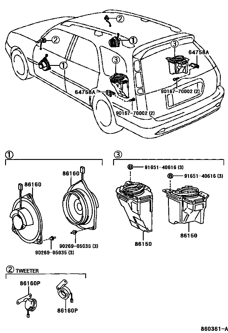 Toyota COROLLA 扬声器 EPC diagram — 860361A