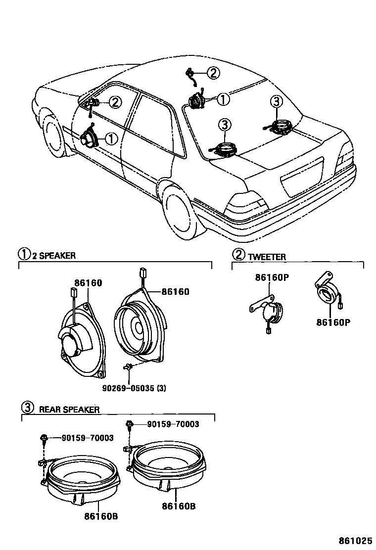 Toyota COROLLA 扬声器 EPC diagram — 861025