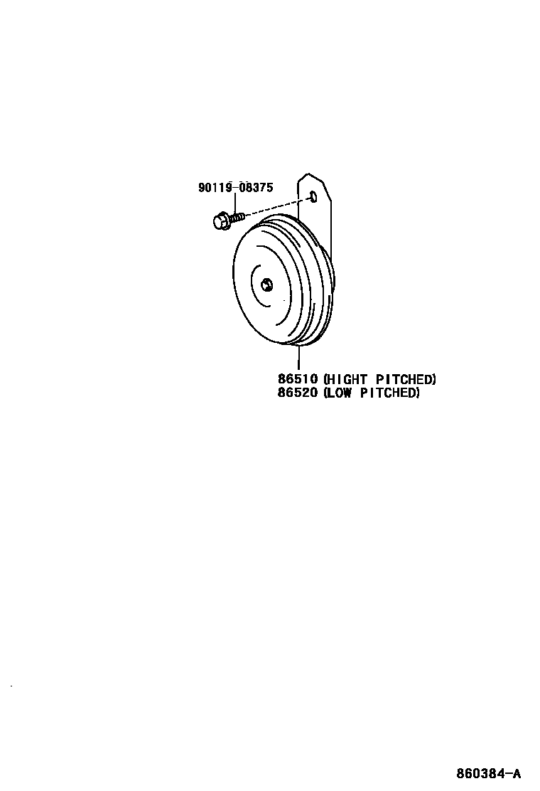 Toyota COROLLA 喇叭 EPC diagram — 860384A