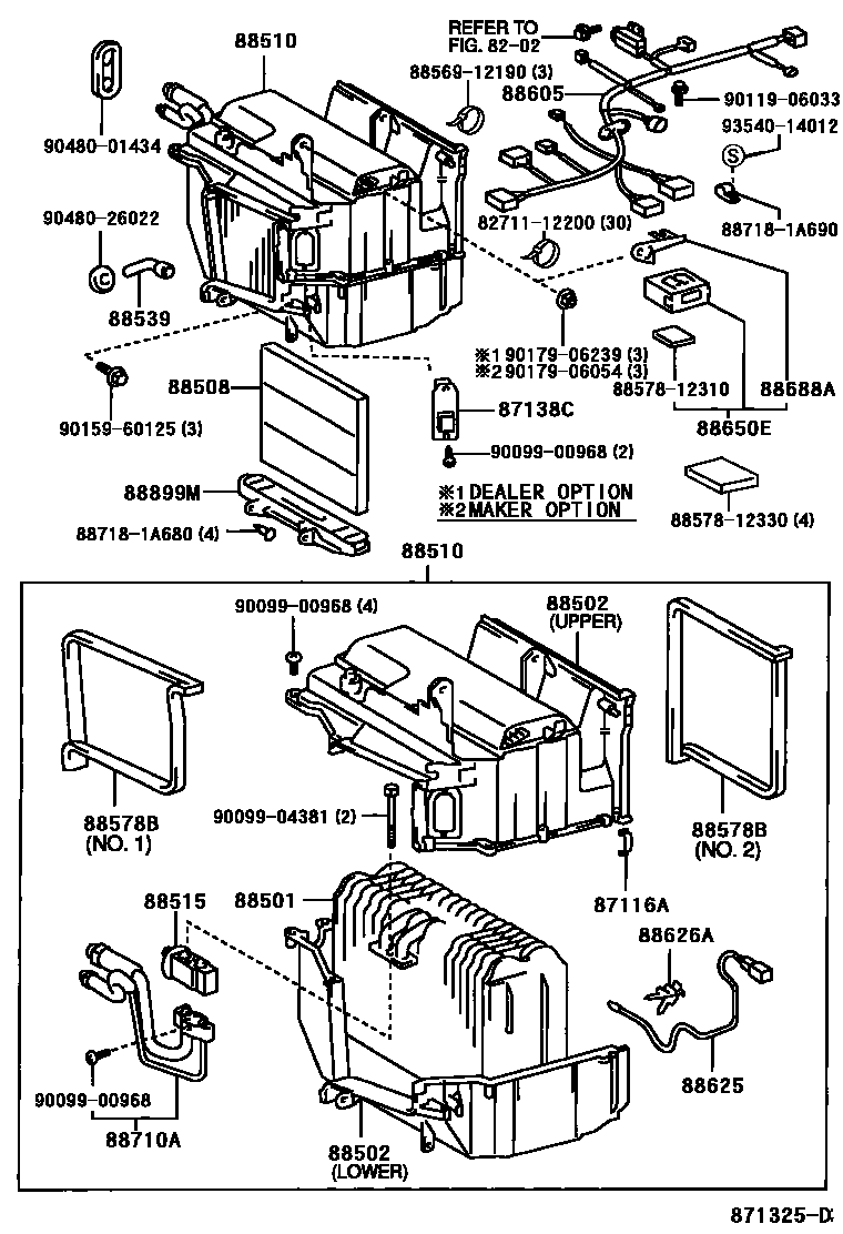 Toyota COROLLA 暖风和空调系统 - 冷却器组件 EPC diagram — 871325D