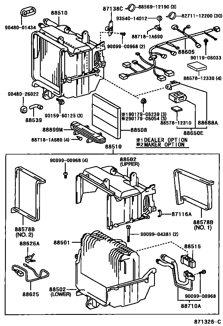 Toyota COROLLA 暖风和空调系统 - 冷却器组件 EPC diagram — 871326C