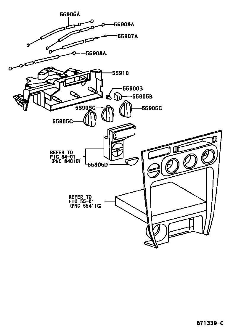 Toyota COROLLA 暖风和空调系统 - 控制器和风管 EPC diagram — 871339C