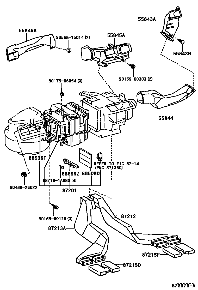 Toyota COROLLA 暖风和空调系统 - 控制器和风管 EPC diagram — 873070A
