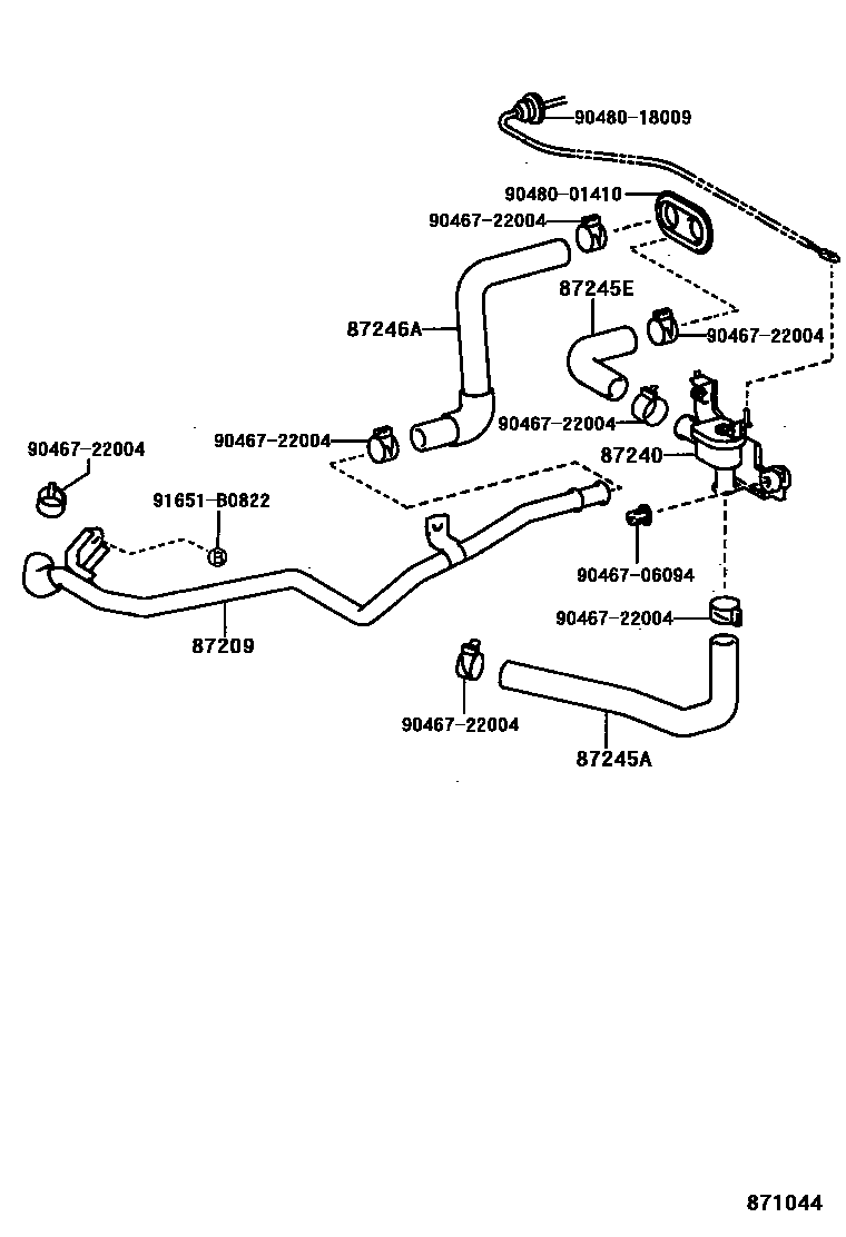Toyota COROLLA 暖风和空调系统 - 水管 EPC diagram — 871044
