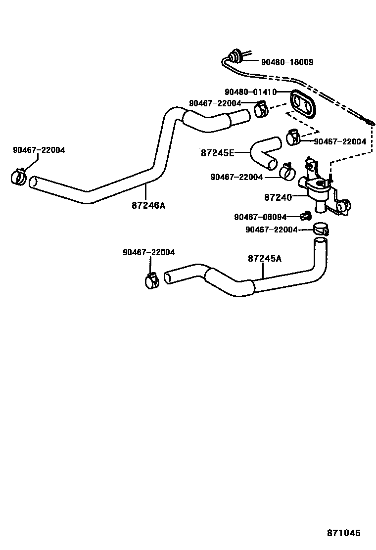 Toyota COROLLA 暖风和空调系统 - 水管 EPC diagram — 871045