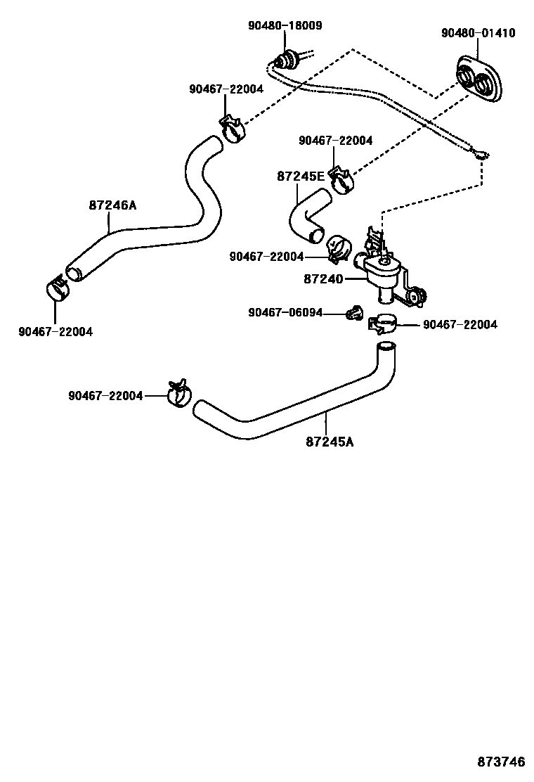Toyota COROLLA 暖风和空调系统 - 水管 EPC diagram — 873746