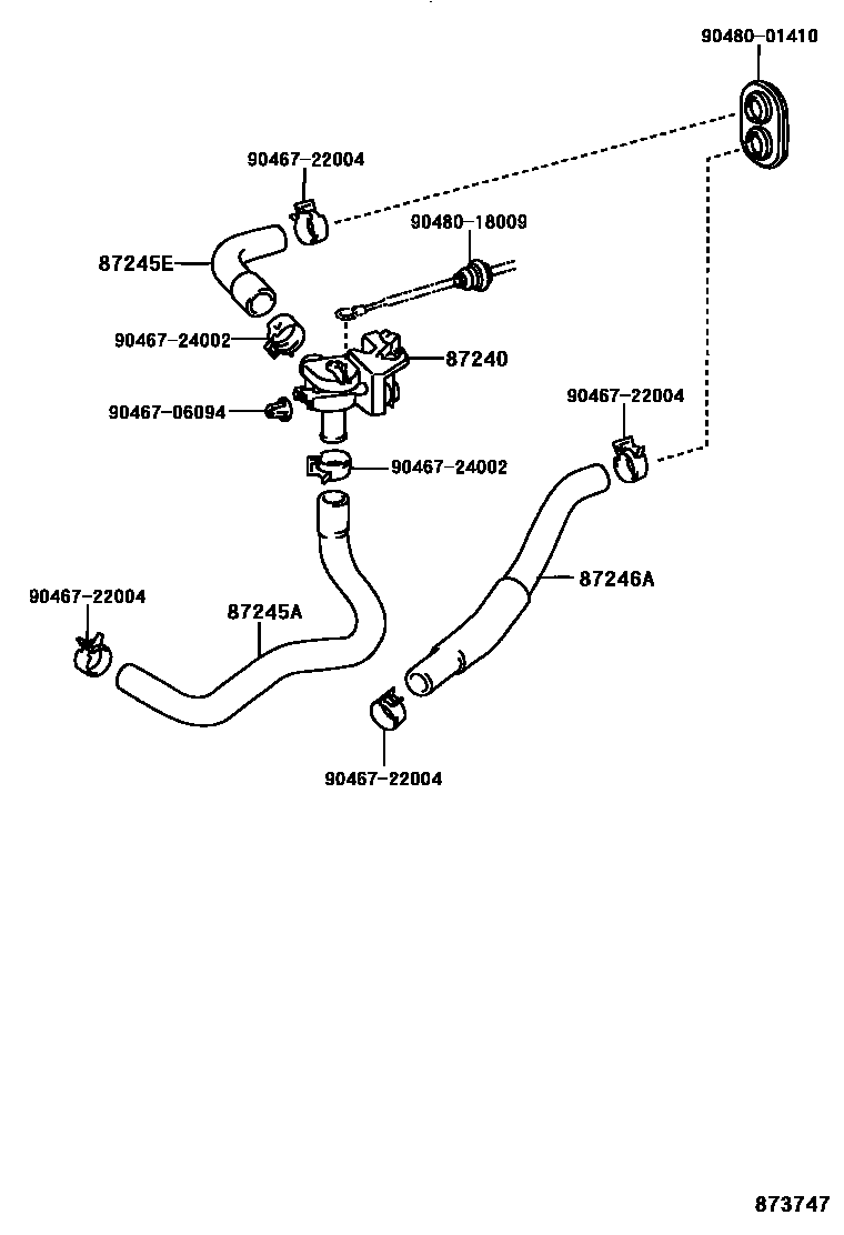 Toyota COROLLA 暖风和空调系统 - 水管 EPC diagram — 873747