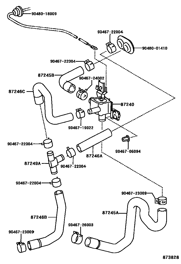 Toyota COROLLA 暖风和空调系统 - 水管 EPC diagram — 873828