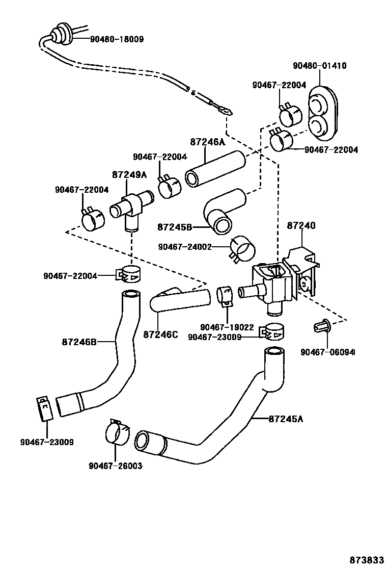 Toyota COROLLA 暖风和空调系统 - 水管 EPC diagram — 873833