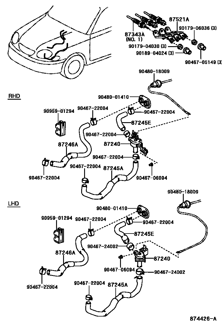 Toyota COROLLA 暖风和空调系统 - 水管 EPC diagram — 874426A