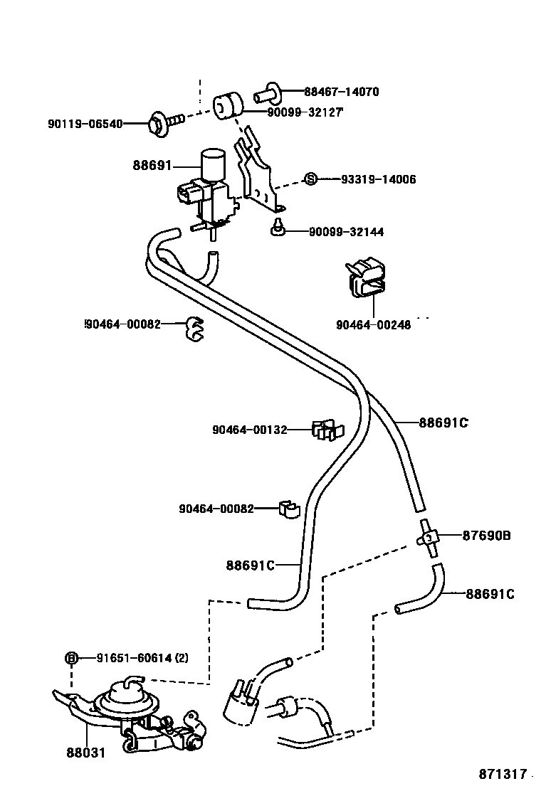 Toyota COROLLA 暖风和空调系统 - 真空管 EPC diagram — 871317