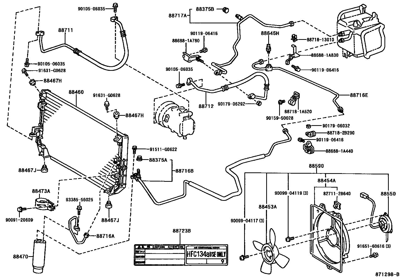 Toyota COROLLA Heating & Air Conditioning - Cooler Piping EPC diagram — 871298B