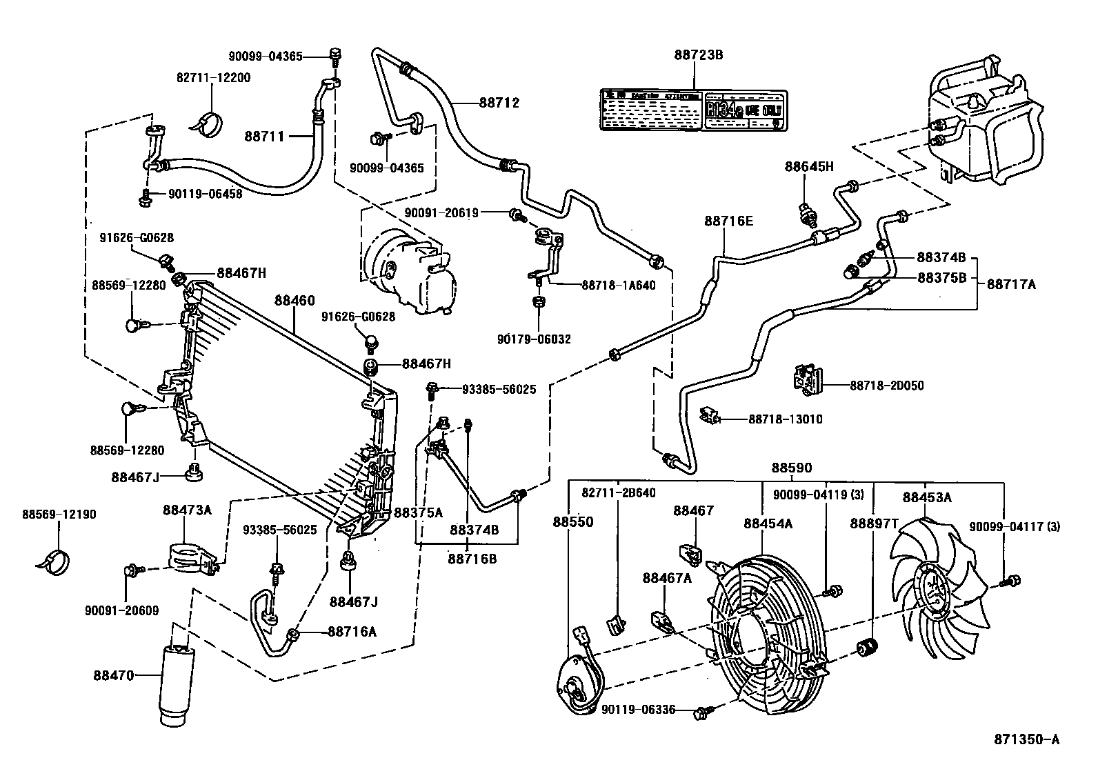 Toyota COROLLA Heating & Air Conditioning - Cooler Piping EPC diagram — 871350A
