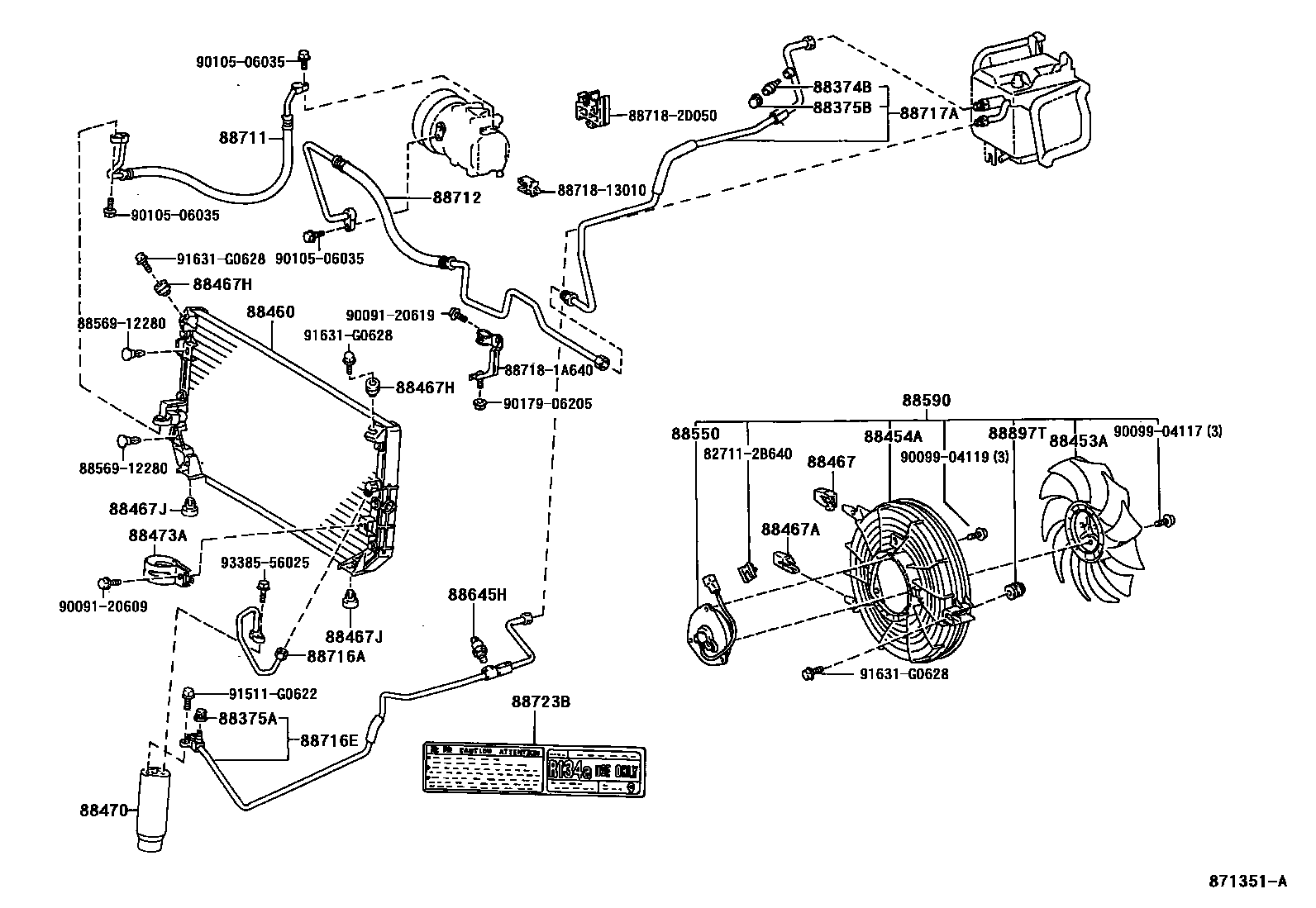 Toyota COROLLA Heating & Air Conditioning - Cooler Piping EPC diagram — 871351A