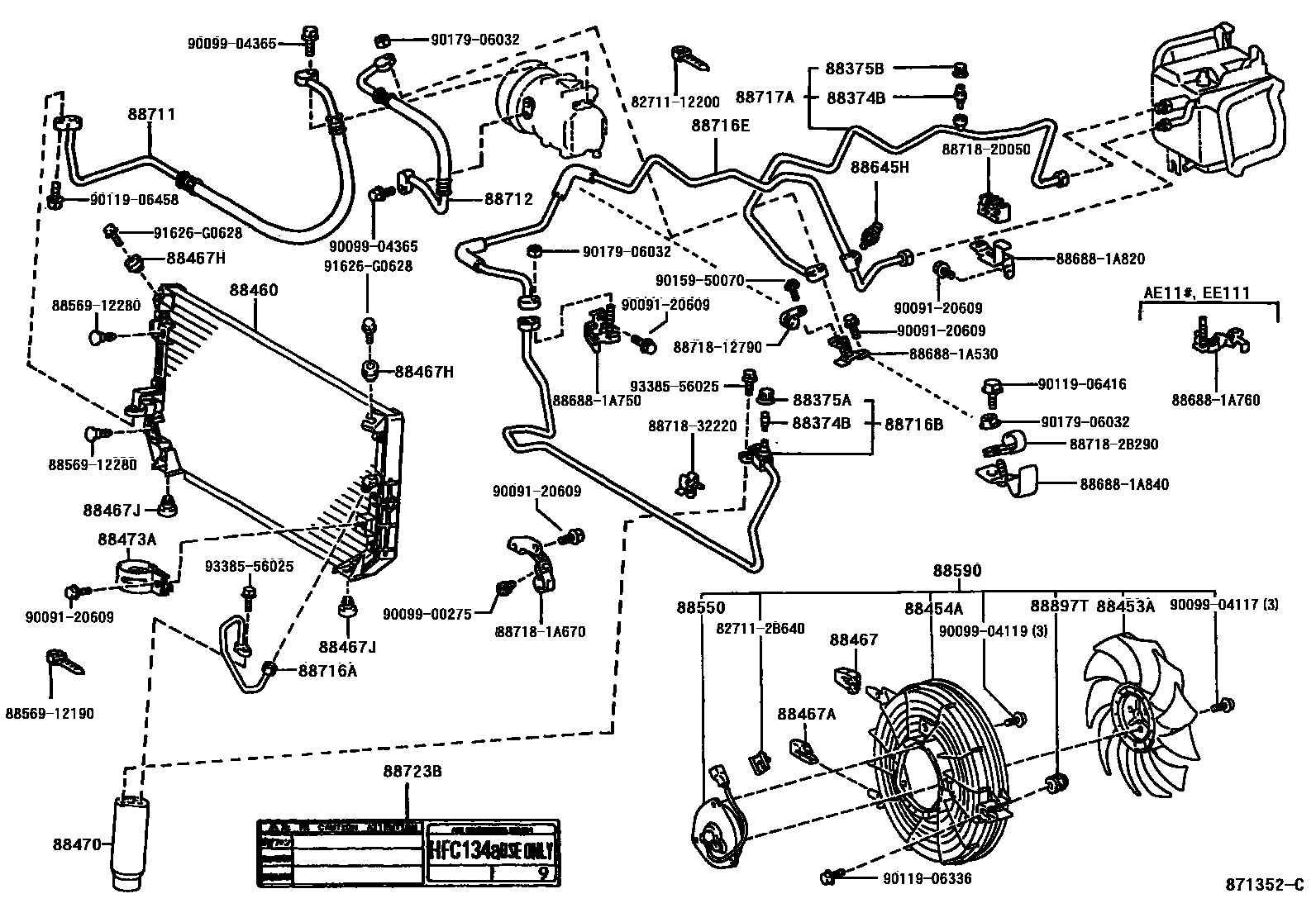 Toyota COROLLA Heating & Air Conditioning - Cooler Piping EPC diagram — 871352C