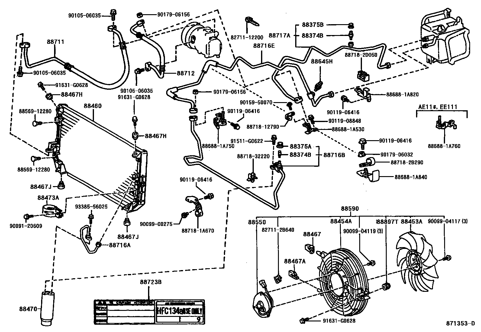 Toyota COROLLA Heating & Air Conditioning - Cooler Piping EPC diagram — 871353D