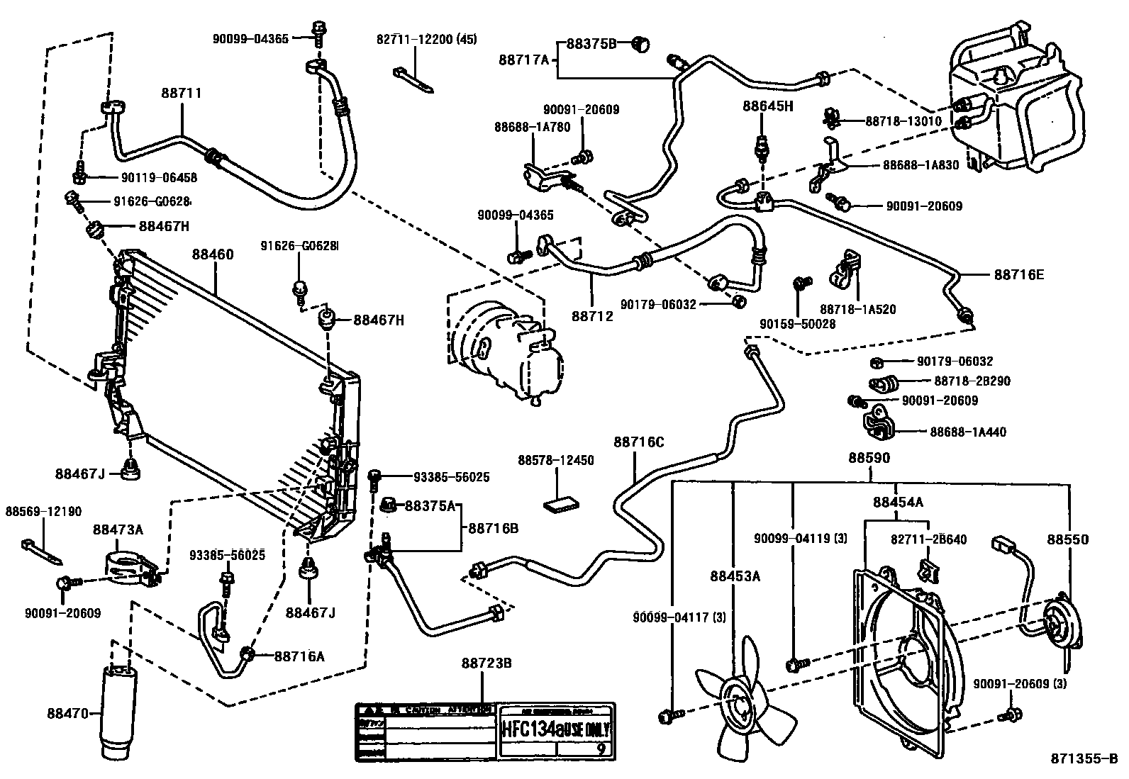 Toyota COROLLA Heating & Air Conditioning - Cooler Piping EPC diagram — 871355B