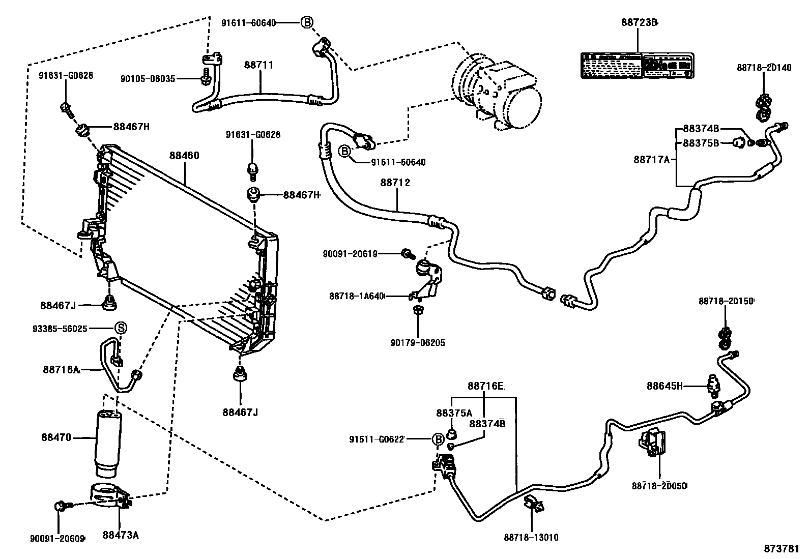 Toyota COROLLA Heating & Air Conditioning - Cooler Piping EPC diagram — 873781