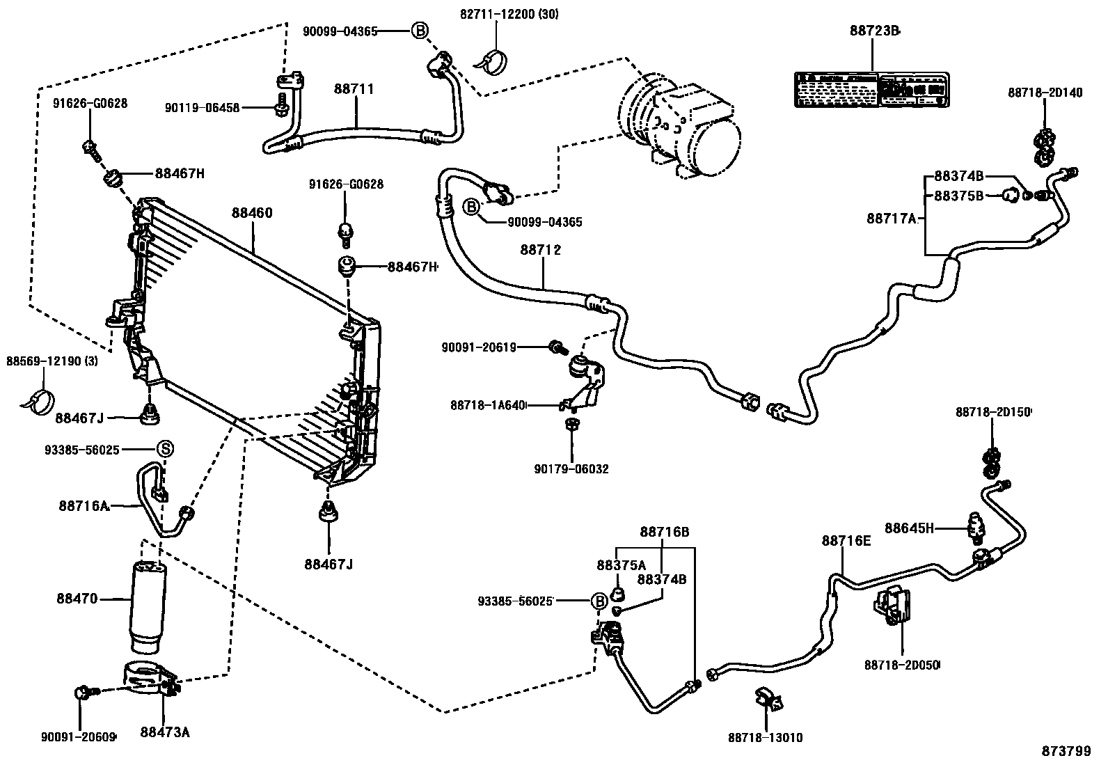 Toyota COROLLA Heating & Air Conditioning - Cooler Piping EPC diagram — 873799