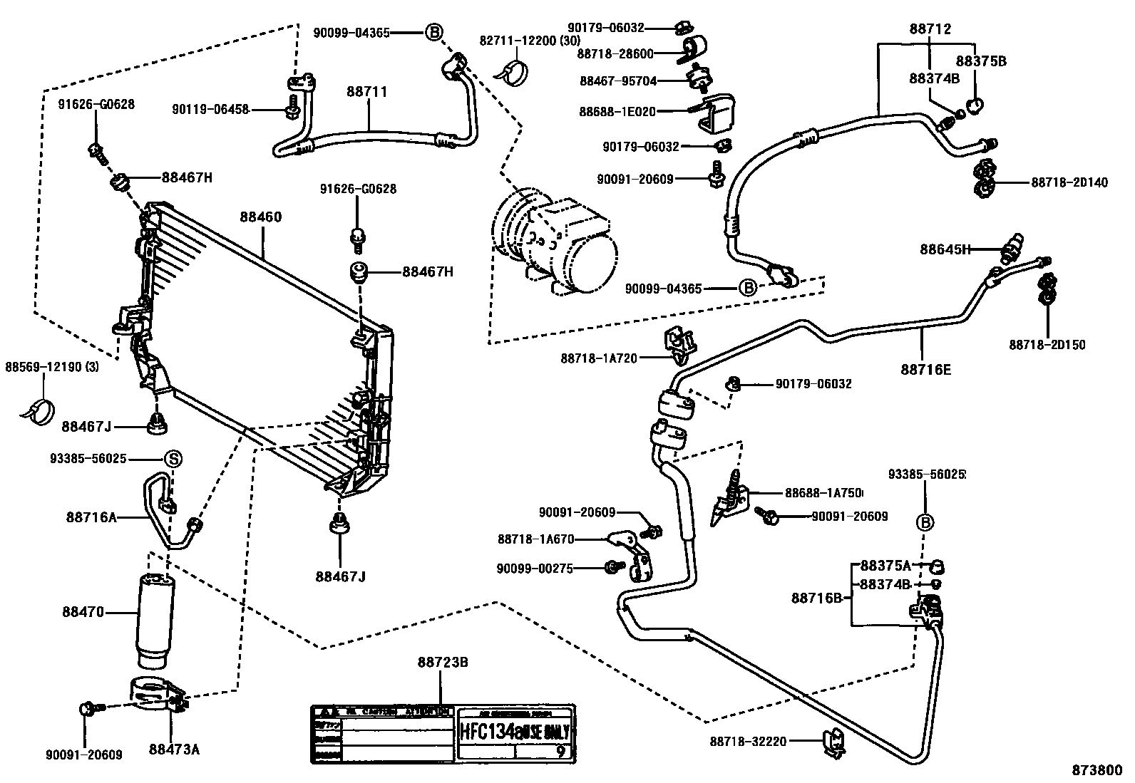 Toyota COROLLA Heating & Air Conditioning - Cooler Piping EPC diagram — 873800
