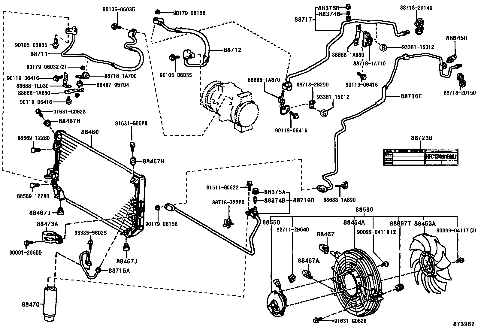Toyota COROLLA Heating & Air Conditioning - Cooler Piping EPC diagram — 873962