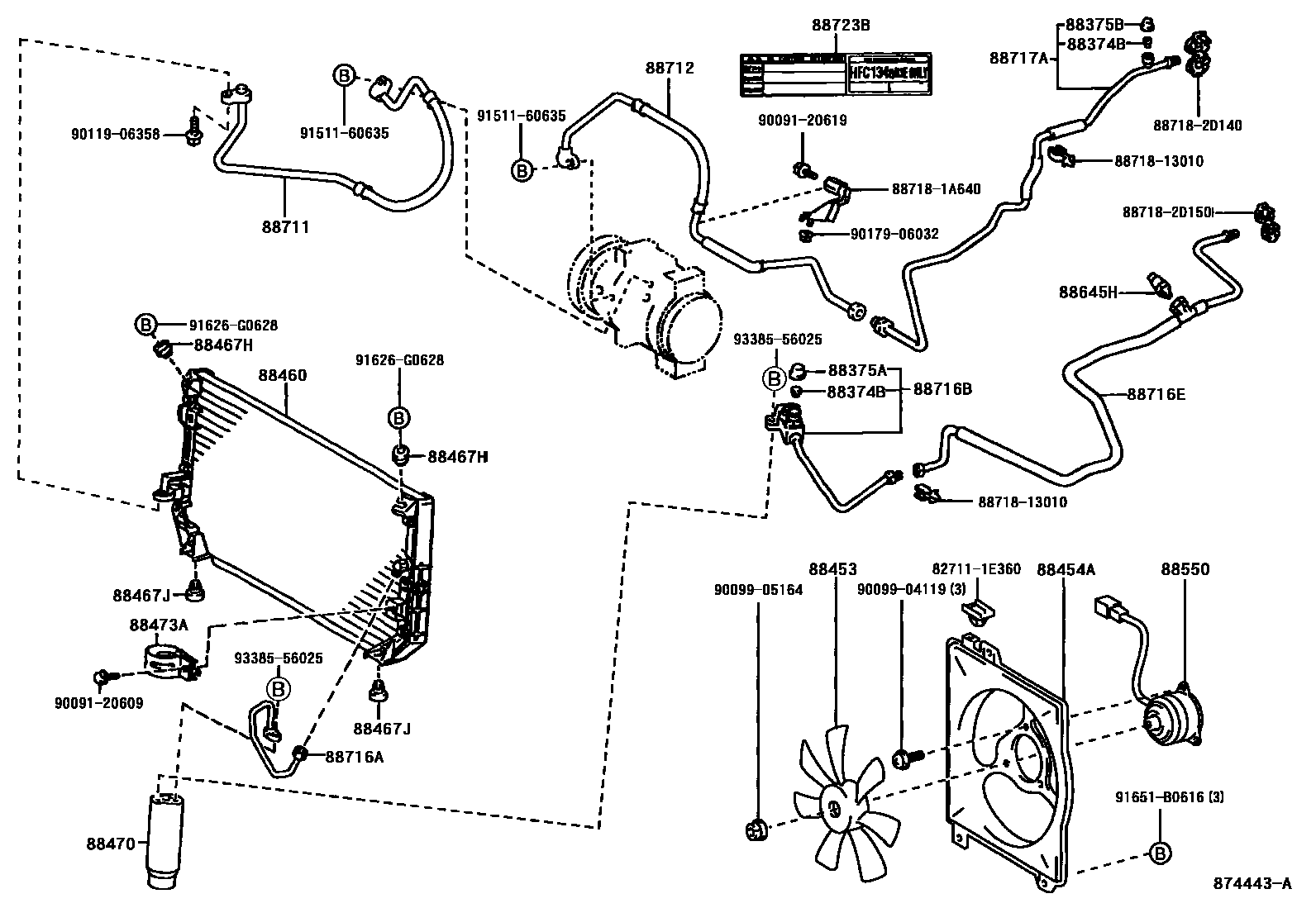 Toyota COROLLA Heating & Air Conditioning - Cooler Piping EPC diagram — 874443A