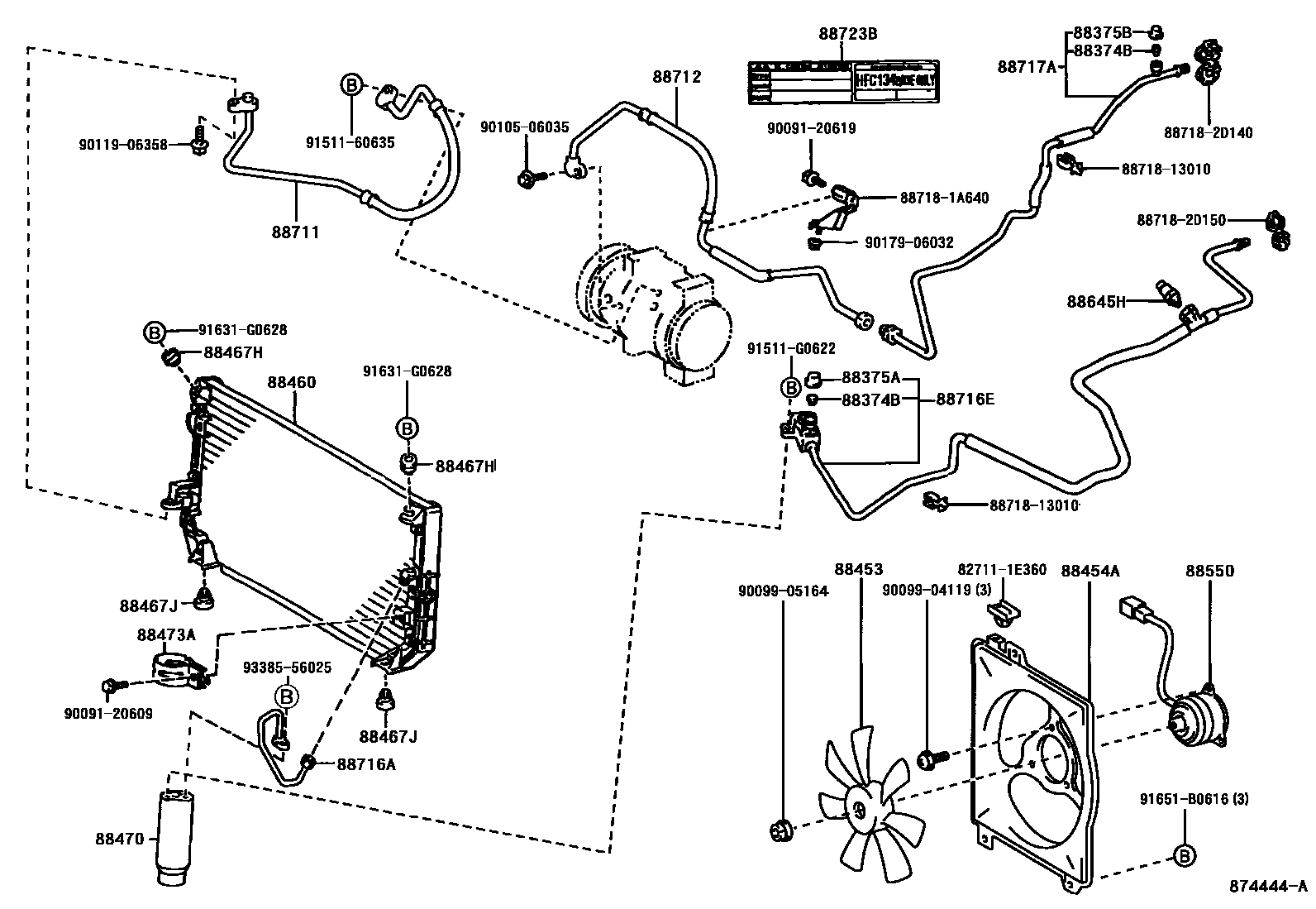 Toyota COROLLA Heating & Air Conditioning - Cooler Piping EPC diagram — 874444A