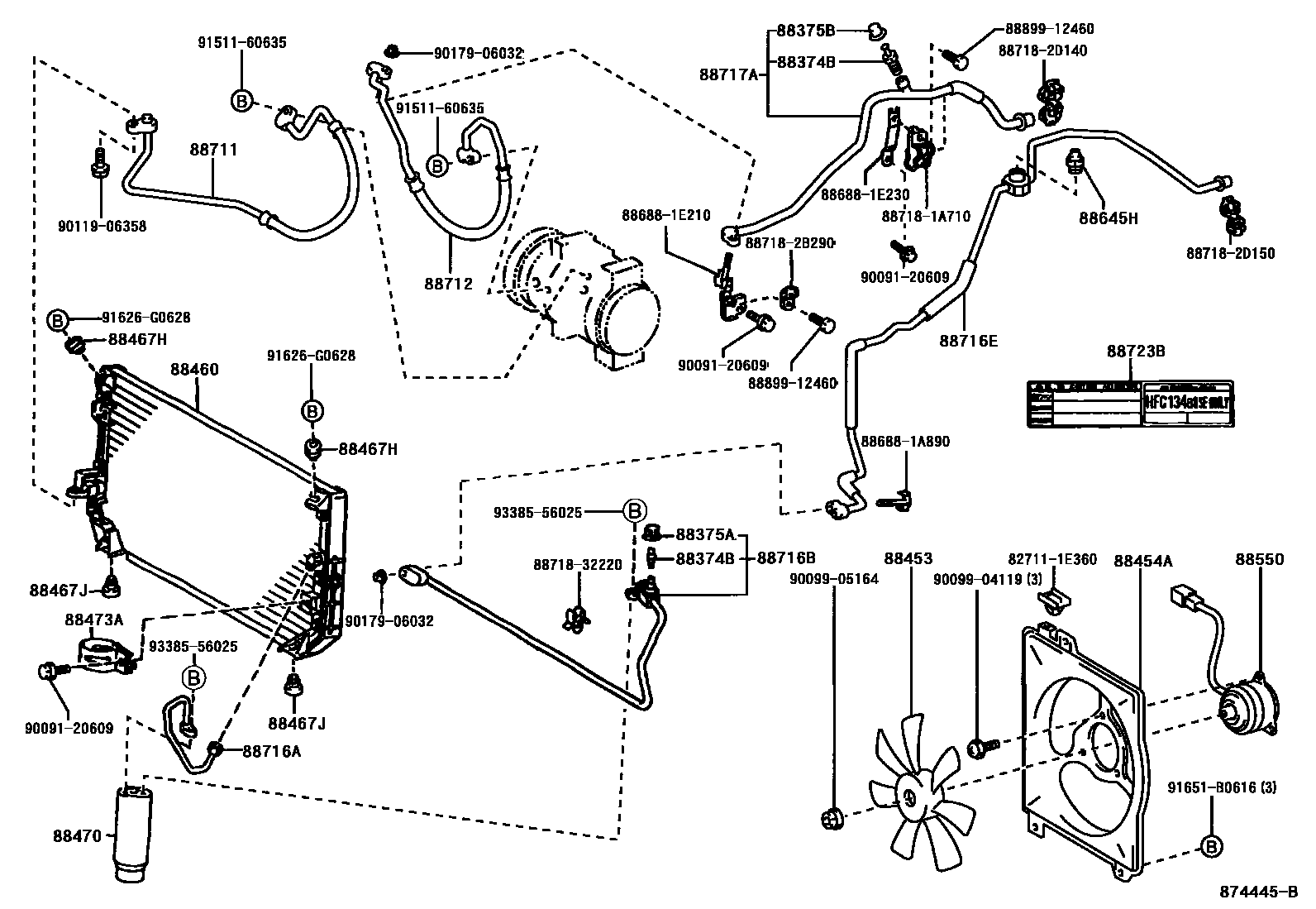 Toyota COROLLA Heating & Air Conditioning - Cooler Piping EPC diagram — 874445B