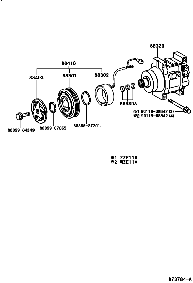Toyota COROLLA Heating & Air Conditioning - Compressor EPC diagram — 873784A