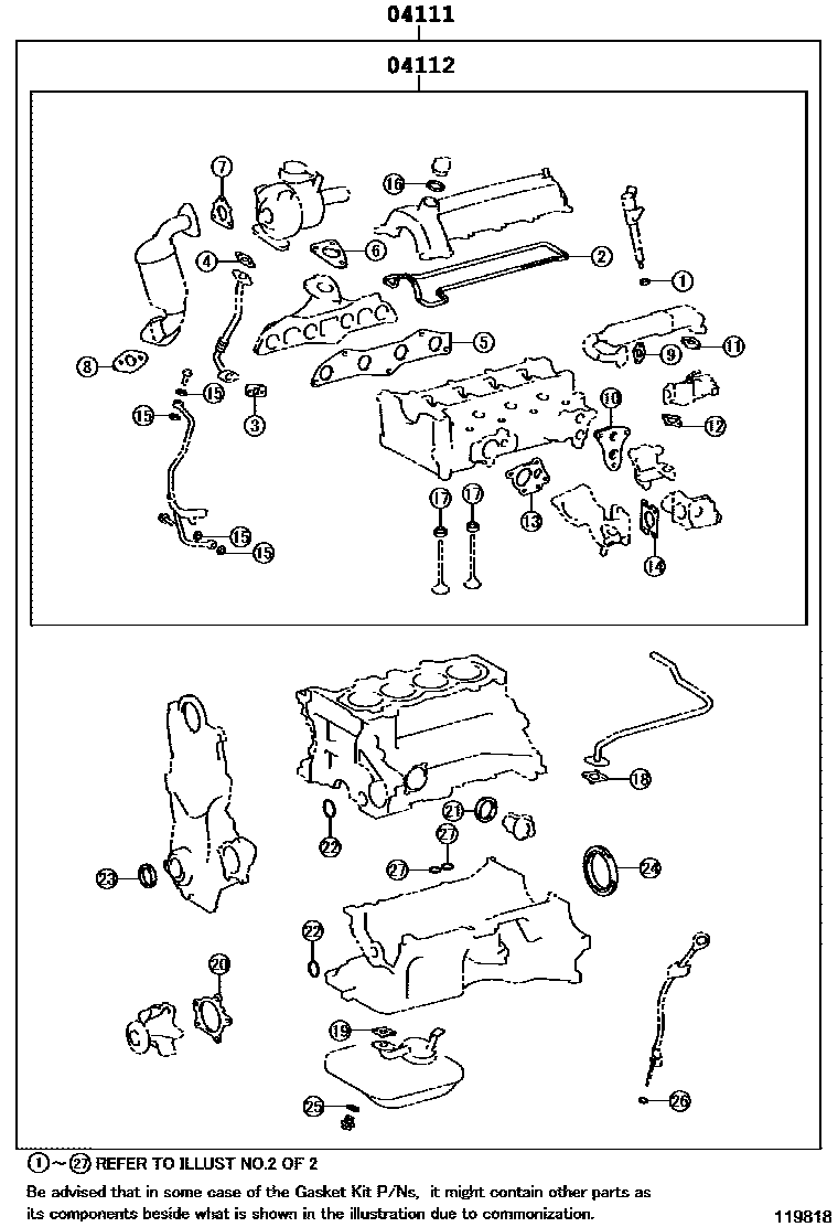 Toyota COROLLA Engine Overhaul Gasket Kit EPC diagram — 119818