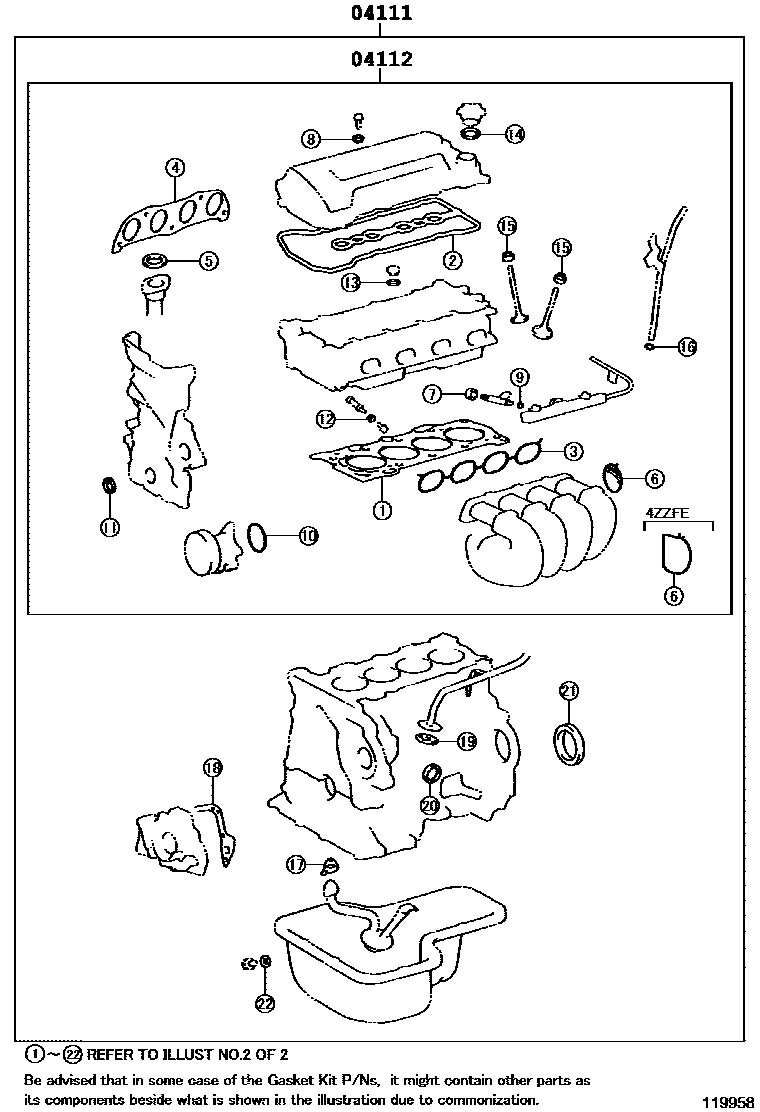 Toyota COROLLA Engine Overhaul Gasket Kit EPC diagram — 119958