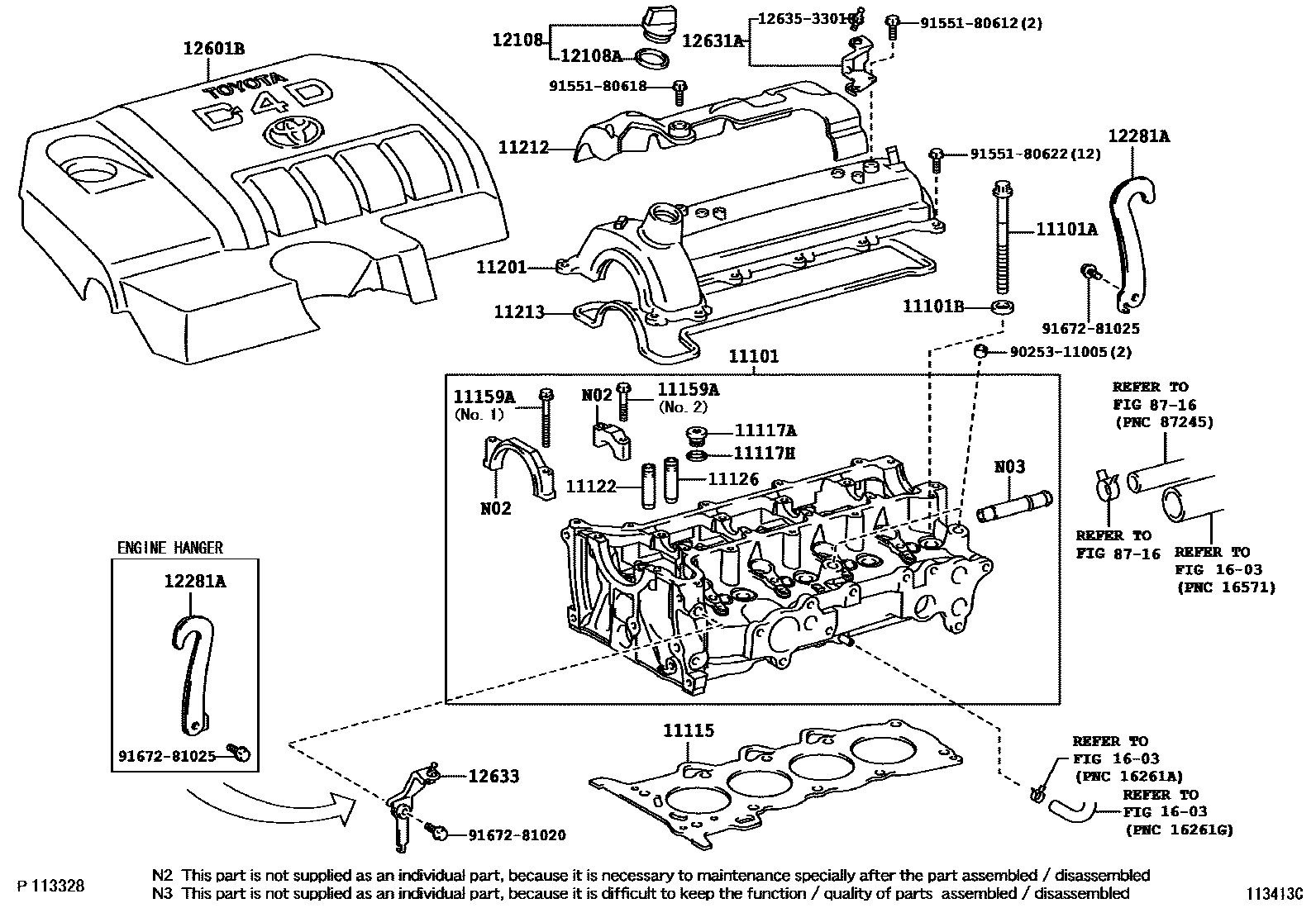 Toyota COROLLA Cylinder Head EPC diagram — 113413C