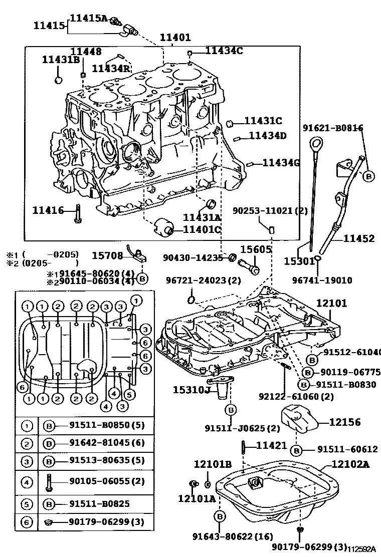 Toyota COROLLA Cylinder Block EPC diagram — 112592A