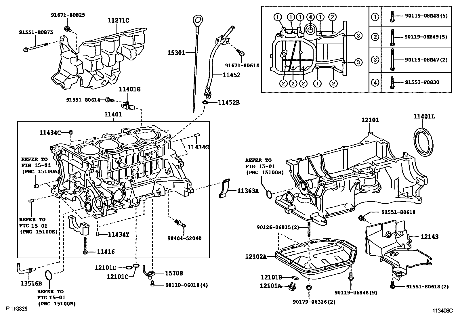 Toyota COROLLA Cylinder Block EPC diagram — 113408C