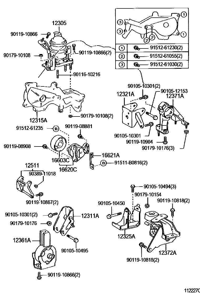 Toyota COROLLA Engine Mounting EPC diagram — 112227C