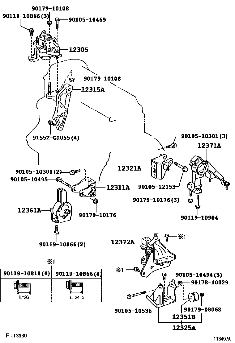 Toyota COROLLA Engine Mounting EPC diagram — 113407A