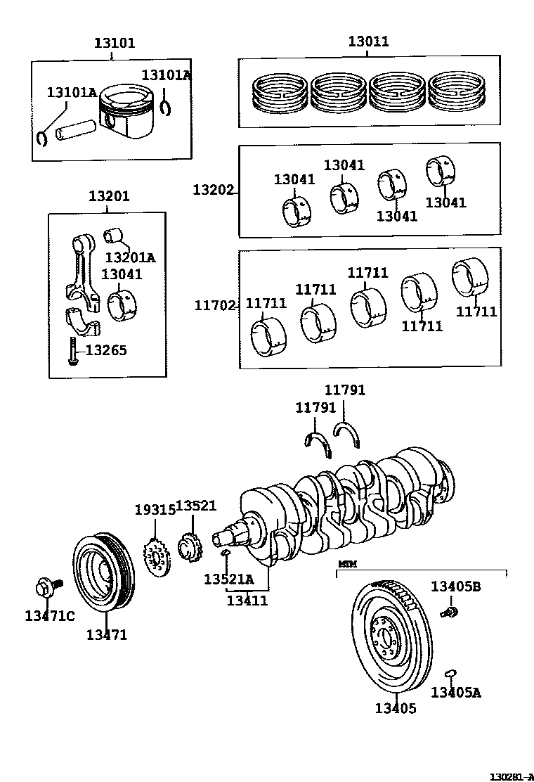 Toyota COROLLA Crankshaft & Piston EPC diagram — 130281A