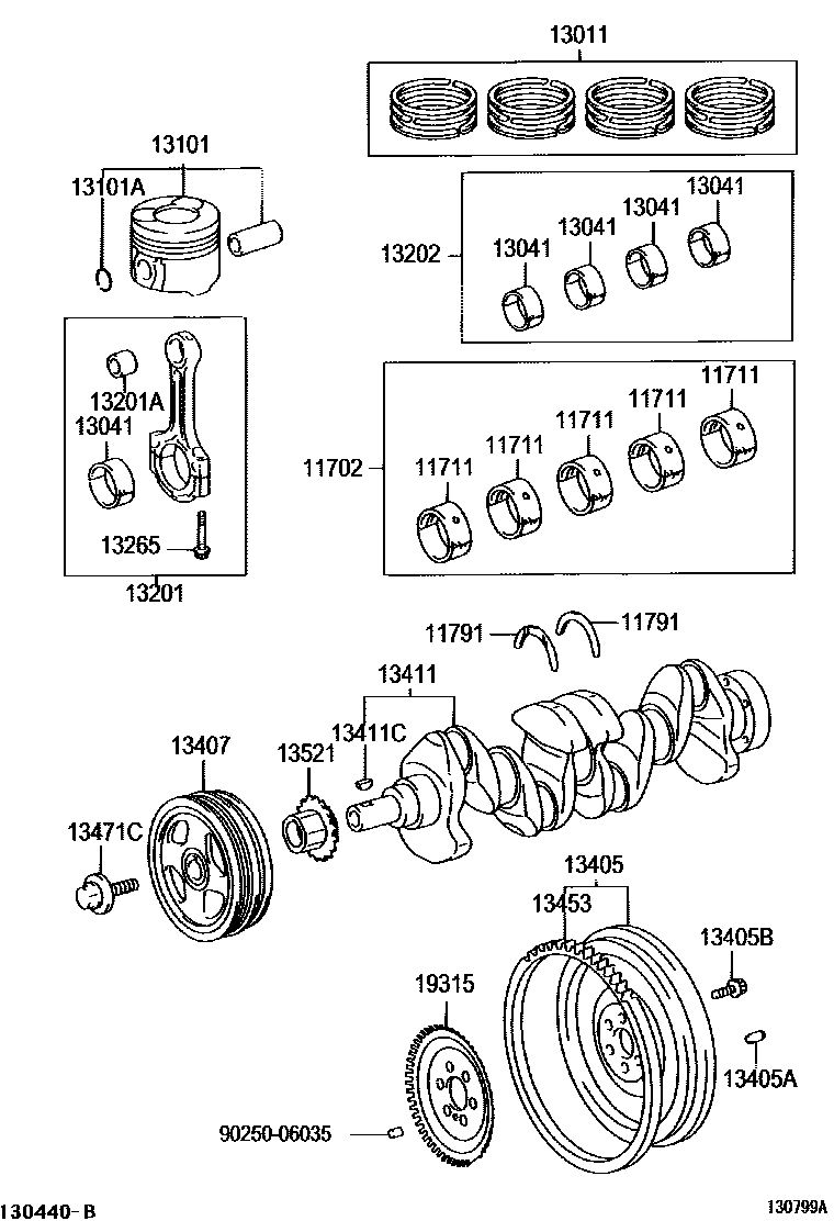 Toyota COROLLA Crankshaft & Piston EPC diagram — 130799A