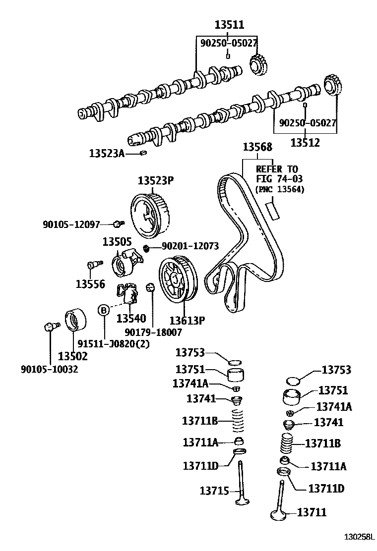 Toyota COROLLA Camshaft & Valve EPC diagram — 130258L