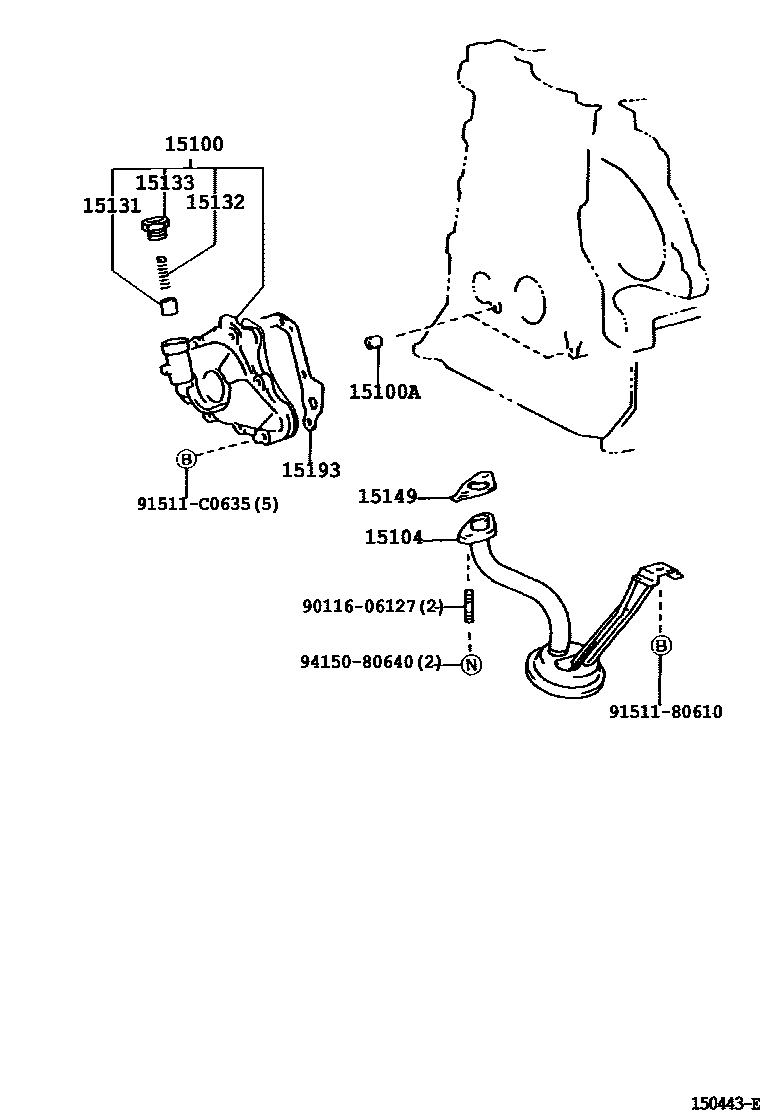 Toyota COROLLA Engine Oil Pump EPC diagram — 150443E