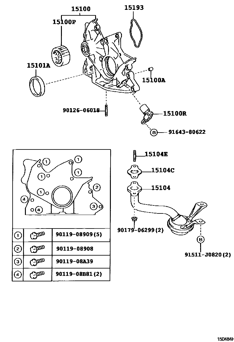Toyota COROLLA Engine Oil Pump EPC diagram — 150484H