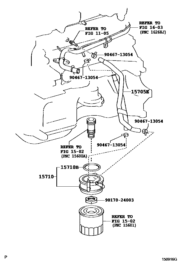Toyota COROLLA Engine Oil Cooler EPC diagram — 150916G
