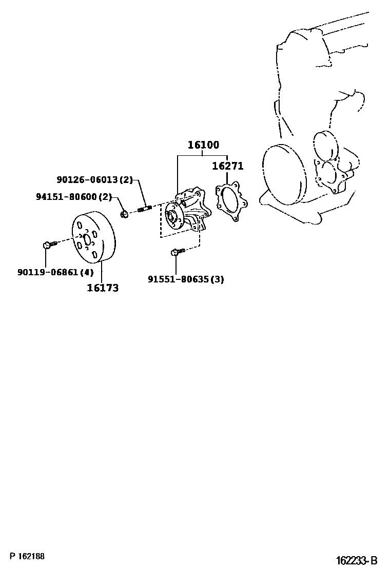 Toyota COROLLA Water Pump EPC diagram — 162233B