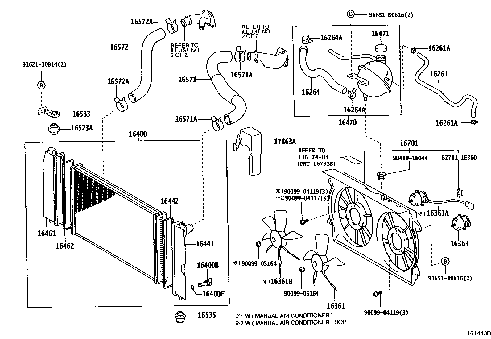 Toyota COROLLA RADIATOR & WATER OUTLET EPC diagram — 161443B