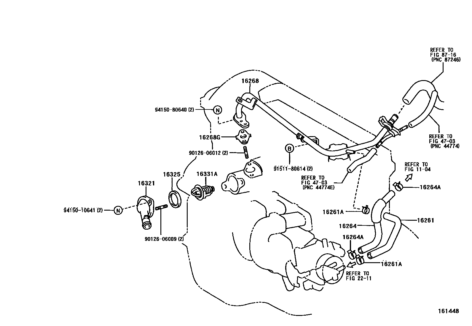 Toyota COROLLA RADIATOR & WATER OUTLET EPC diagram — 161448