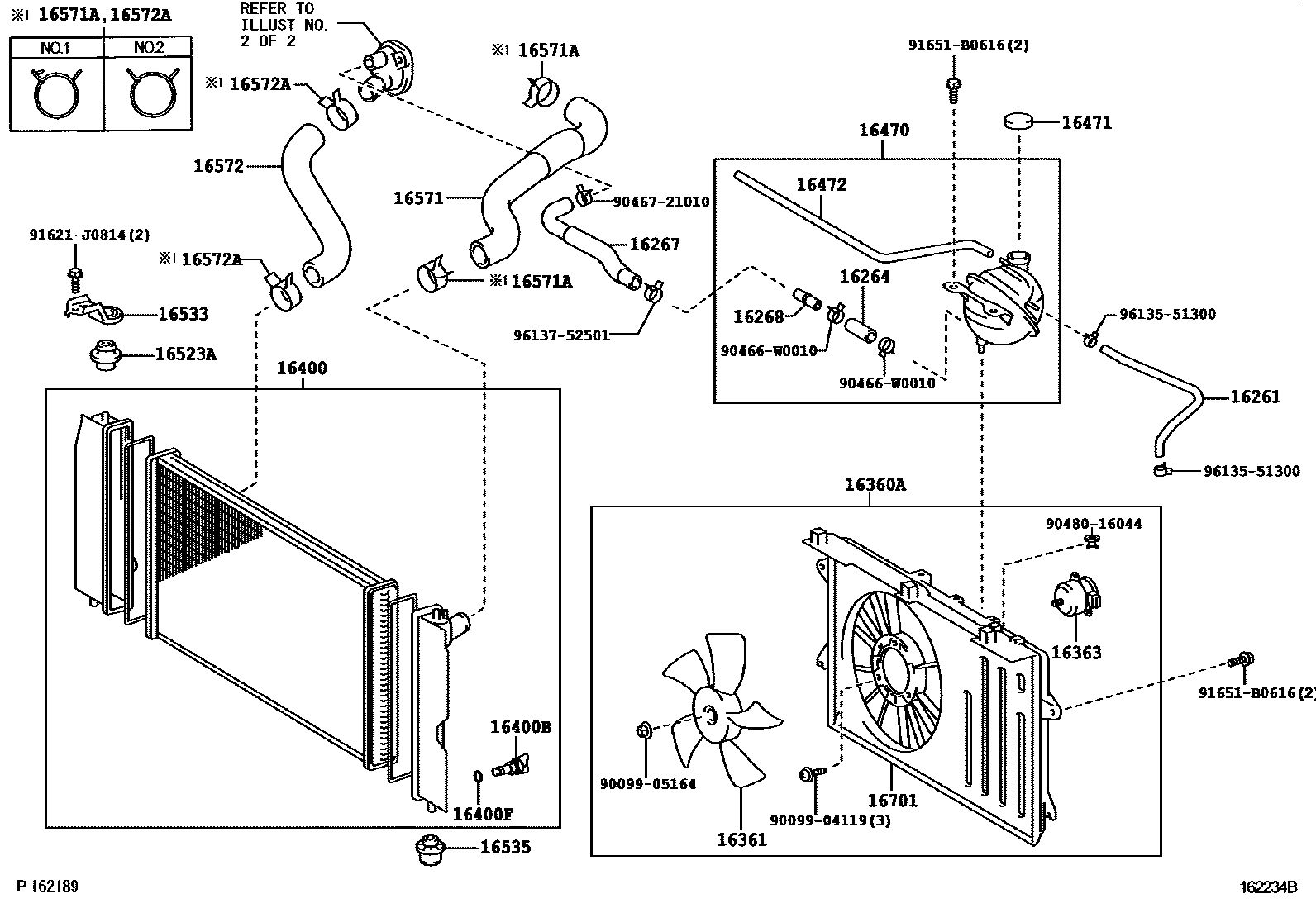 Toyota COROLLA RADIATOR & WATER OUTLET EPC diagram — 162234B
