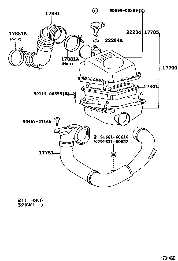 Toyota COROLLA Air Cleaner EPC diagram — 173146C