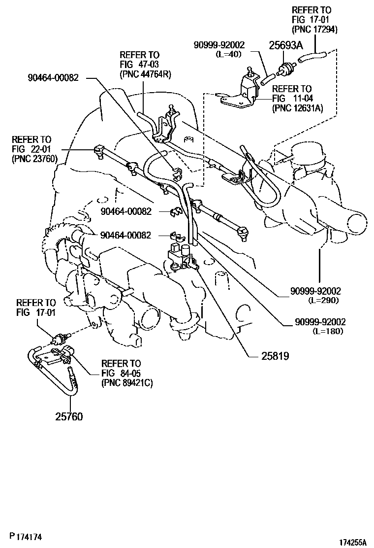 Toyota COROLLA vacuum tube EPC diagram — 174255A
