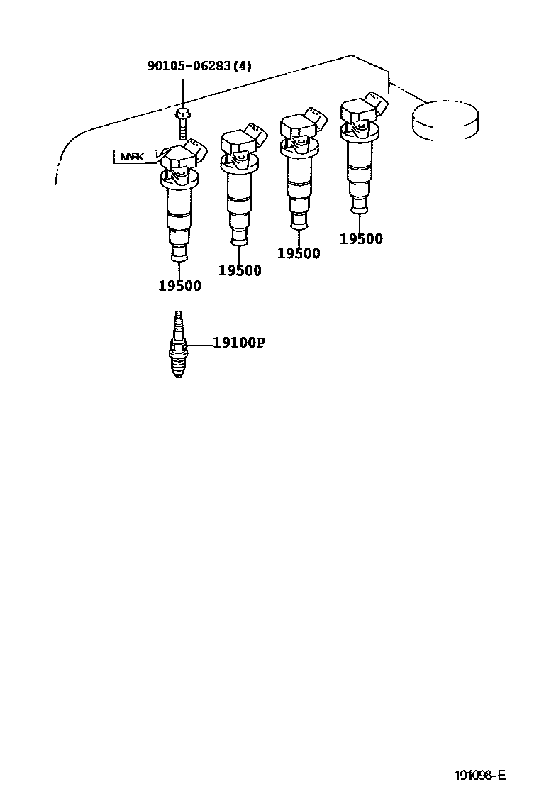 Toyota COROLLA 点火线圈和火花塞 EPC diagram — 191098E